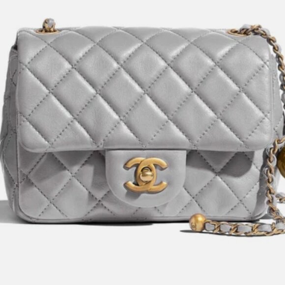 Chanel 21B Classic Mini Square Pearl Crush Lambskin Quilted Flap Bag, Gray, NIB - Picture 2 of 16